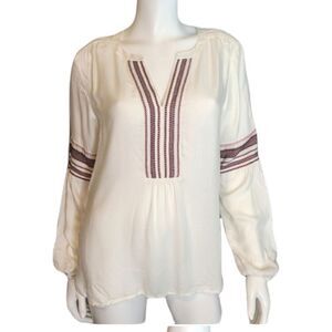 LOFT Boho Off White and Red Top Women’s Size Small